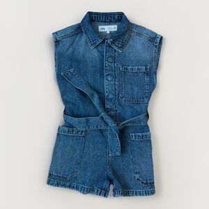 Zara Denim Romper Girls Size 7 Blue Jean Shorts Overalls NEW Summer